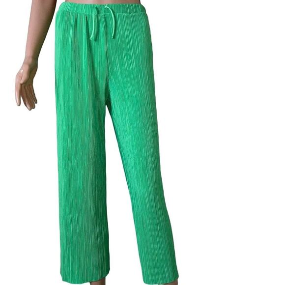- Zara kelly green pants High-waisted pants with adjustable drawstring SZ LG - Picture 1 of 8
